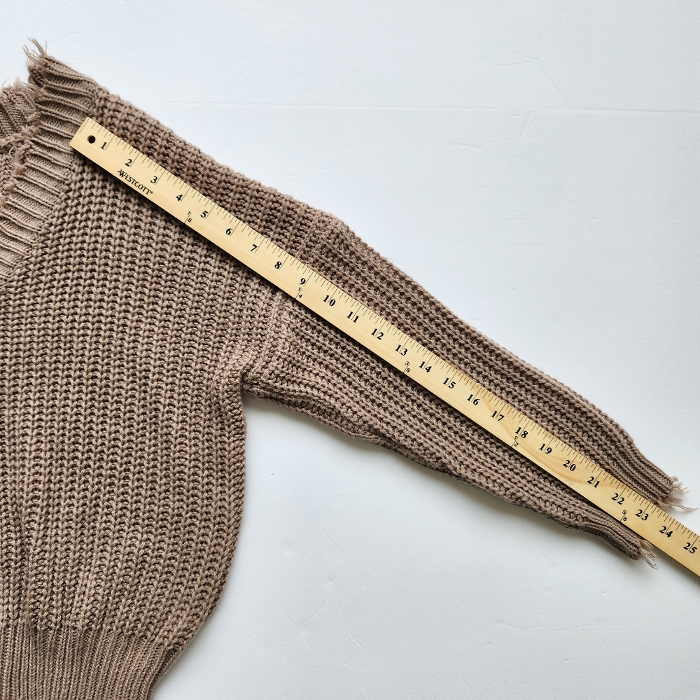 Pink Lily Distressed Frayed Sweater Taupe Long Sleeves Cute Soft Cozy Medium - Picture 14 of 16